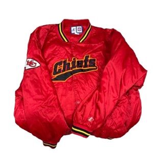 Kansas City Chiefs Red Button down Jacket with Arrowhead Logo on Right Sleeve.